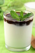 Italian dairy dessert Panacotta in a glass beaker Italian dairy dessert Panacotta in a glass beaker