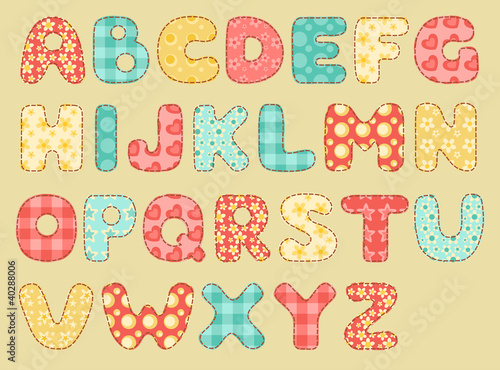 Vector: Vintage quilt alphabet. Vintage quilt alphabet.