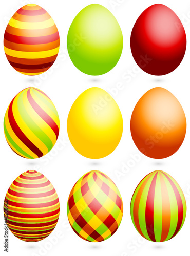 Vektor: Set 9 Easter Eggs Pattern & Uni Green/Red/Yellow Set 9 Easter Eggs Pattern & Uni Green/Red/Yellow