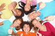 Photo: Young people lying down,gesturing thumb up sign Young people lying down,gesturing thumb up sign