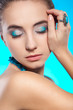 woman portrait with necklace and ring on finger woman portrait with necklace and ring on finger