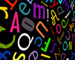 Fond noir avec des lettres colorées