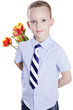 boy with tulips behind his back