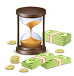 Time is money. Hourglass and Money