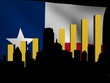 Dallas skyline and graph over Texan flag illustration