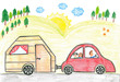 Photo: Traveling with car and caravan, child's drawing. Traveling with car and caravan, child's drawing.