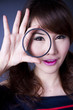 eye filter, female model pose with filter cover one eye. eye filter, female model pose with filter cover one eye.
