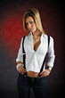 Young woman wearing sexy clothes with suspenders
