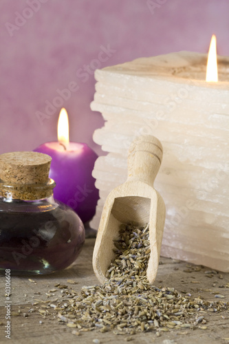 Photo: lavender dried flowers and spa concept lavender dried flowers and spa concept