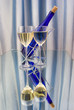 Two glasses of wine and dark blue bottle Two glasses of wine and dark blue bottle