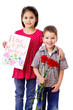 Two kids with greetings for mum