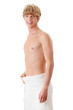 Young caucasian man with the towel.