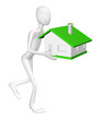 Man and house isolated on white background.