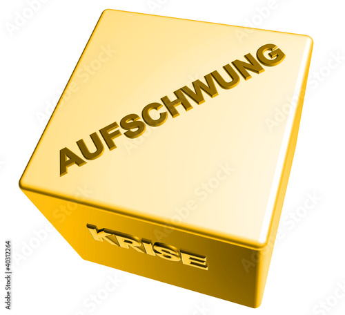 Illustration: 3D Goldwürfel - AUFSCHWUNG - KRISE 3D Goldwürfel - AUFSCHWUNG - KRISE