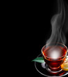 Cup of tea black background, space for text Cup of tea black background, space for text