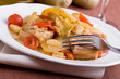 Fish, cherry tomatoes and potatoes. Pesce, pomodorini e patate. Fish, cherry tomatoes and potatoes. Pesce, pomodorini e patate.