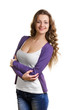pretty young woman against on white background