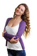 pretty young woman against on white background