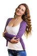 pretty young woman against on white background