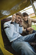 Friends enjoying in airplane