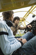 Friends sitting in airplane