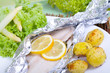 Folienpangasius mit Spargelsalat und Rosmarinkartoffeln