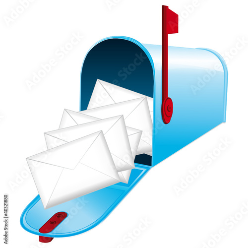 Vector: Mail overflowing from the blue metallic mailbox. Mail overflowing from the blue metallic mailbox.