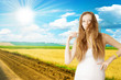 beautiful redheaded girl and solar landscape beautiful redheaded girl and solar landscape