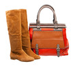 Pair of knee-high female boots and handbag Pair of knee-high female boots and handbag