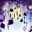Vector: Vintage background with tea cups and clocks in dusk Vintage background with tea cups and clocks in dusk