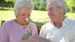 Mature woman smelling a rose 