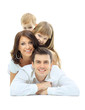 Happy family laying