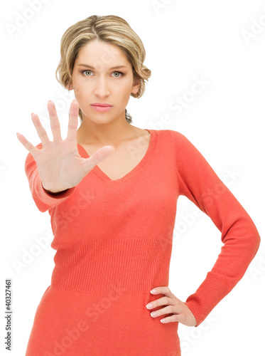 Photo: woman making stop gesture woman making stop gesture