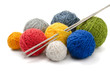 Color yarn balls and knitting needles
