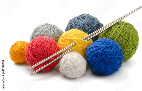 Photo: Color yarn balls and knitting needles Color yarn balls and knitting needles