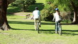 Couple spending time together while riding bikes