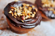 Close up of Muffins with chocolate  cover and nuts