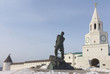 The Spasskaya tower in Kazan Kremlin and the monument to tatar p