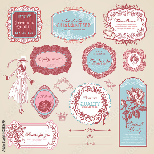 Vector: Collection of vintage labels and elements Collection of vintage labels and elements