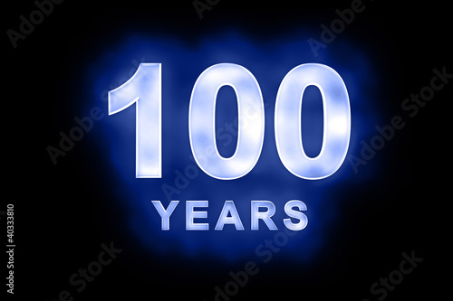 Illustration: 100 years text with blue glow 100 years text with blue glow