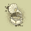 Vektor: Hand-drawn gramophone on grunge background. Hand-drawn gramophone on grunge background.