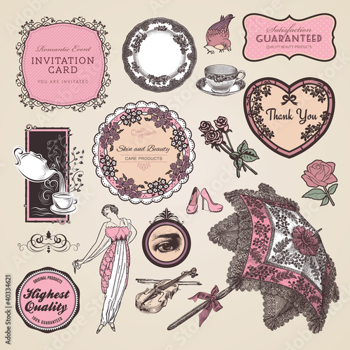 Vector: Set of vintage labels and elements Set of vintage labels and elements