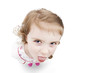 A funny little girl on white background