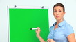 Businesswoman giving a presentation with a board