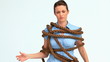 Woman attached with a big rope
