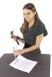 Foto: Metaphor businesswoman nails contract agreement Metaphor businesswoman nails contract agreement