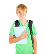 male teen student half length portrait isolated on white