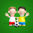 Zwei Fußballspieler in Nationaltrikots Polens und der Ukraine