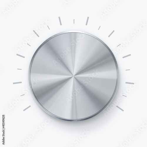 Photo: Round shiny volume knob over white background Round shiny volume knob over white background