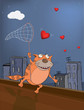 Cat and hearts. Cartoon